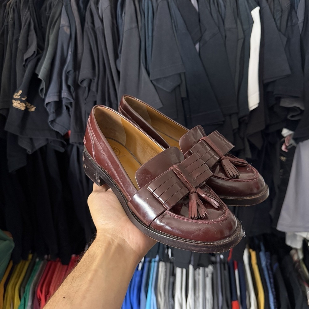 Tory Burch Lug Loafers Womens 7 M Cherry Burgundy Leather Preppy Slip On Classic